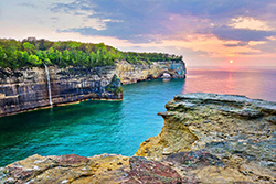 Pictured Rocks National Lakeshore with waterfall