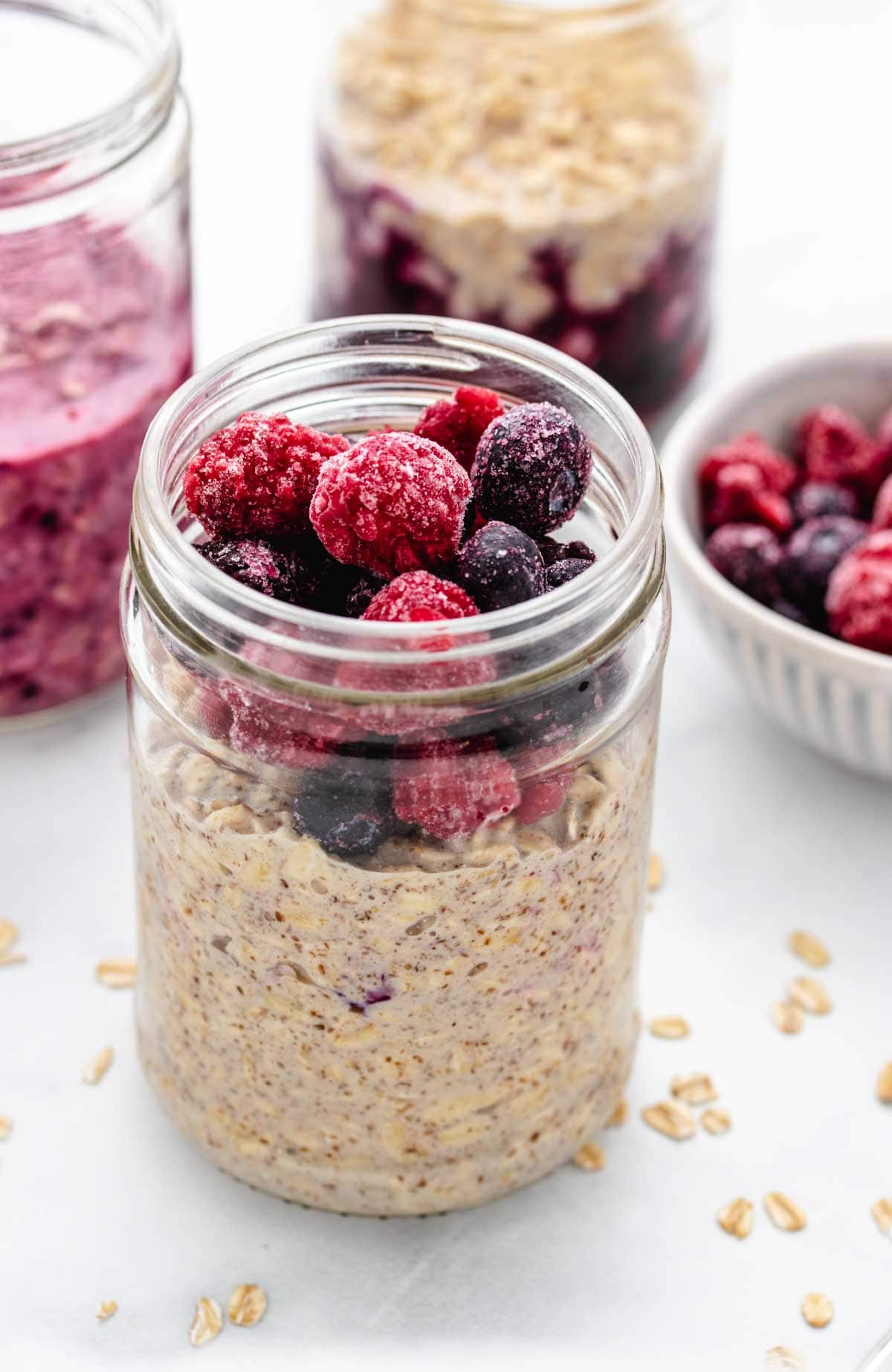 Jar of overnight oats with fruit